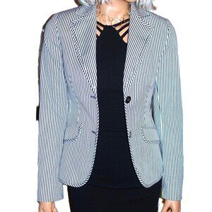 MNG Suit Navy Blue White Striped Jacket 2